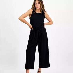 Bar III Elegant Sleeveless Black Tie Waist Wide-Leg Jumpsuit- S